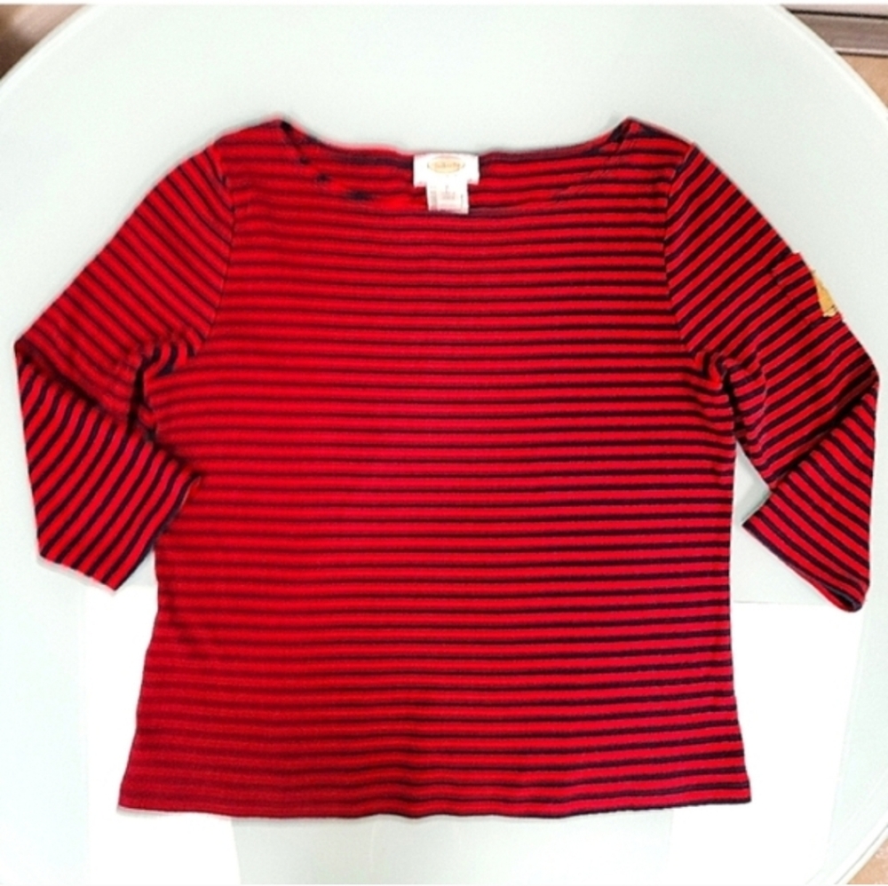 Talbots Red and Navy Striped Boatneck Top
